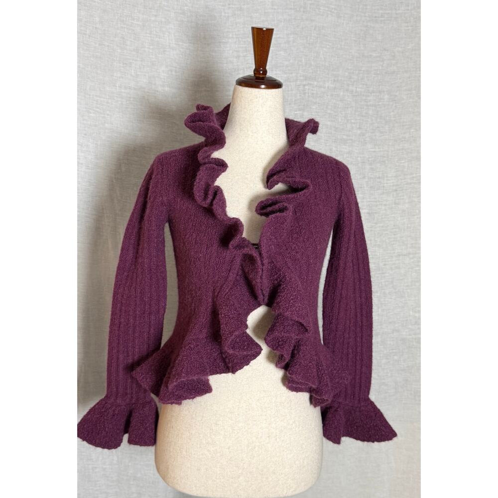 L. Paulet Eggplant Baby Alpaca Ruffle Sweater 
Size SM